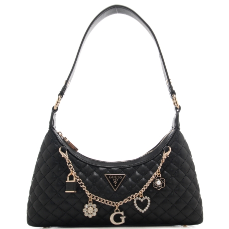 borsa hobo da donna con effetto trapuntato a quadri e catena con charm sul davanti nera 