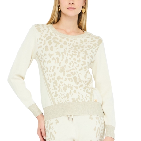 felpa CHIUSA da donna con stampa animalier bianco latte oro