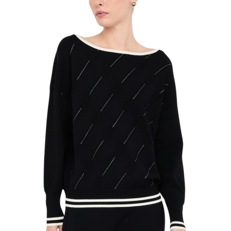 MAGLIA CHIUSA da donna con scollatura a barca e dettagli a contrasto nero bianco 