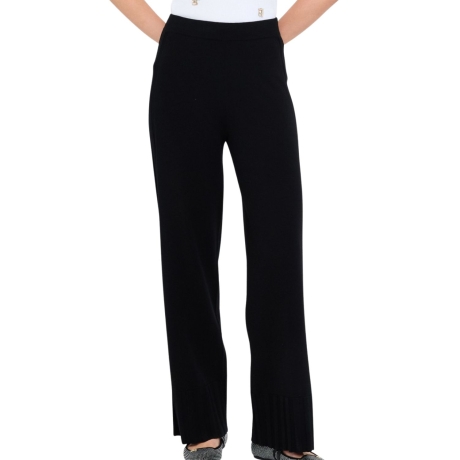 pantaloni da donna in maglia di misto viscosa con logo monogram in metallo sul retro neri 