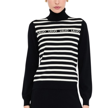 MAGLIA CHIUSA da donna con lavorazione a righe orizzontali nero bianco 
