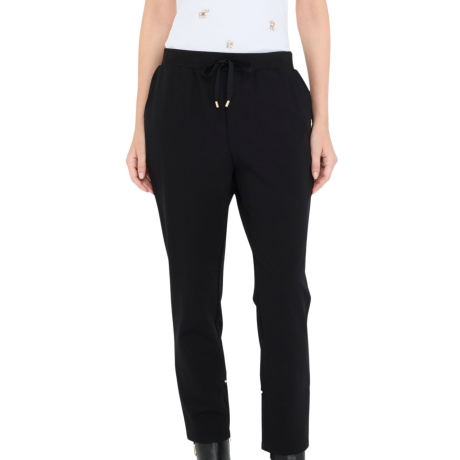 pantaloni lunghi da donna con perle applicate sul fondo neri 