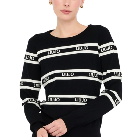 MAGLIA CHIUSA da donna con multi logo lettering nero bianco