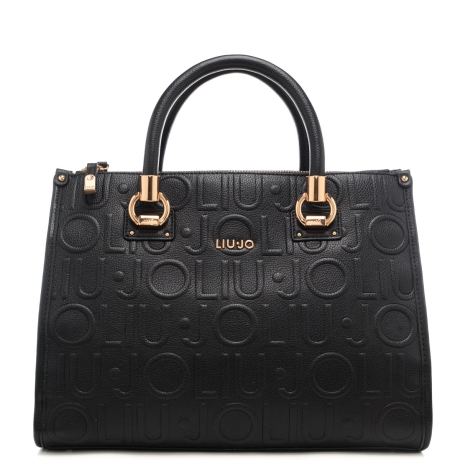 borsa a mano da donna con logo lettering in rilievo all over nera 