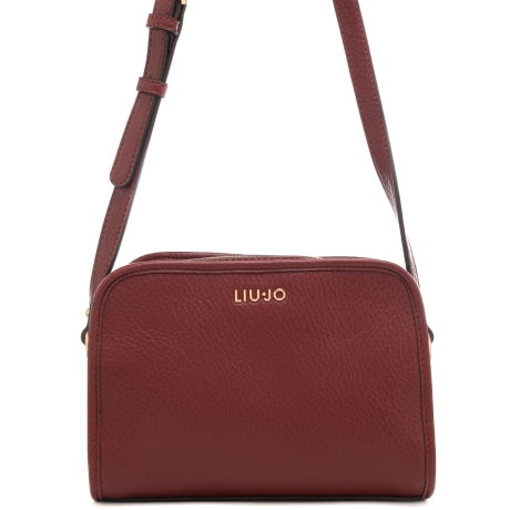 borsa a tracolla da donna con effetto martellato e logo lettering sul davanti rosso vino