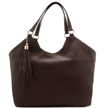 borsa tote da donna con texture martellata e nappina moro 