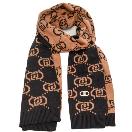 sciarpa da donna in misto viscosa double face con motivi geometrici e logo monogram all over  nero cammello
