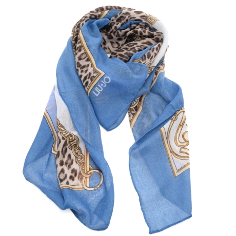 sciarpa foulard da donna con stampa a fantasia con catene e animalier denim 