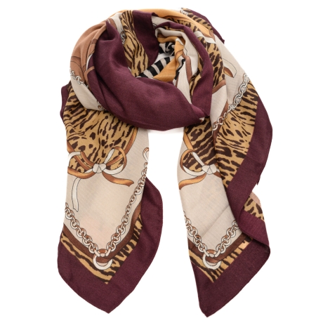 sciarpa foulard da donna con stampa a fantasia animalier e fiocchi naturale