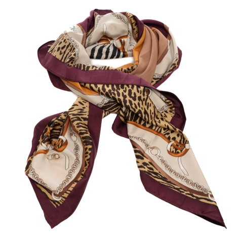 foulard da donna con stampa a fantasia animalier e catene naturale