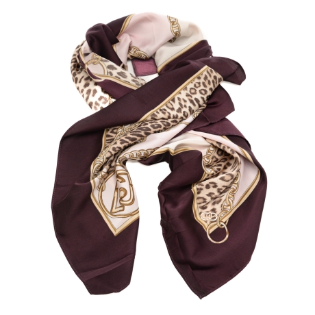  foulard da donna con stampa a fantasia animalier e catene rosso