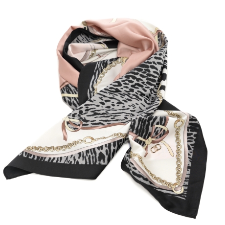 foulard da donna con stampa a fantasia animalier e catene nero 