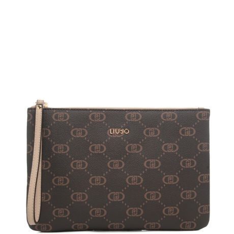 pochette da donna con pattern logo monogram neutra 