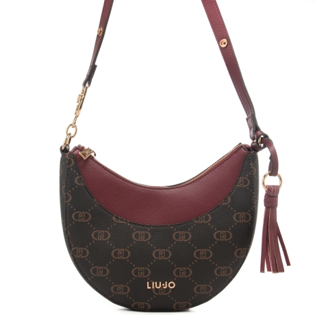 borsa hobo da donna piccola con pattern logo monogram rosso vino 