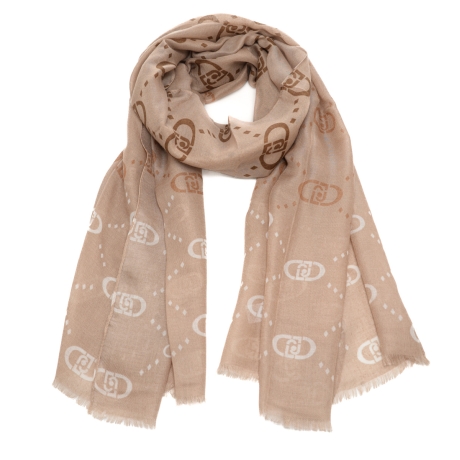 sciarpa da donna in misto viscosa con stampa con motivi geometrici e logo monogram all over cammello