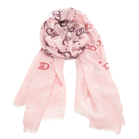 sciarpa da donna in misto viscosa con stampa con motivi geometrici e logo monogram all over rosa 
