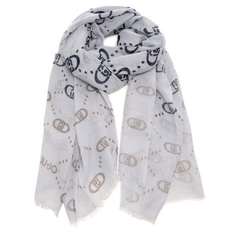 sciarpa da donna in misto viscosa con stampa con motivi geometrici e logo monogram all over denim chiaro 