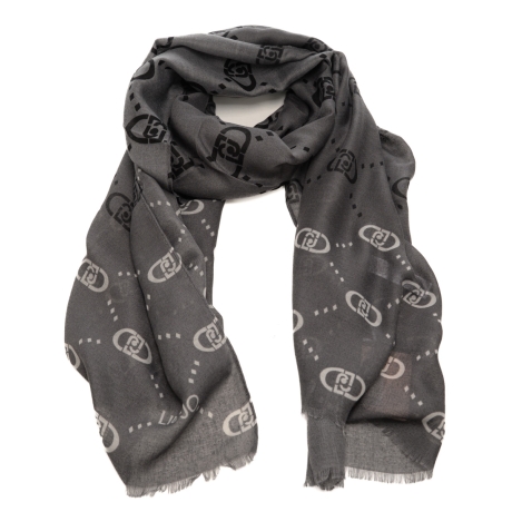 sciarpa da donna in misto viscosa con stampa con motivi geometrici e logo monogram all over nera 