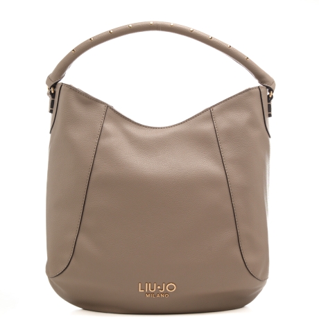 borsa a spalla da donna con manico con borchie  beige 