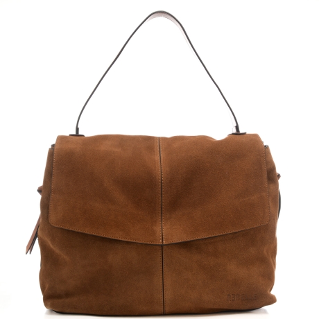 borsa a spalla da donna LAMPETRA in vera pelle suede cammello 
