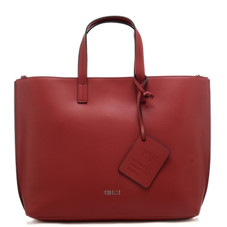 borsa a spalla da donna lilibet smooth in vera pelle con logo lettering in metallo sul fondo rossa