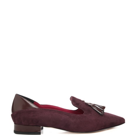 scarpe basse da donna con tomaia in suede e nappina sul davanti bordo 