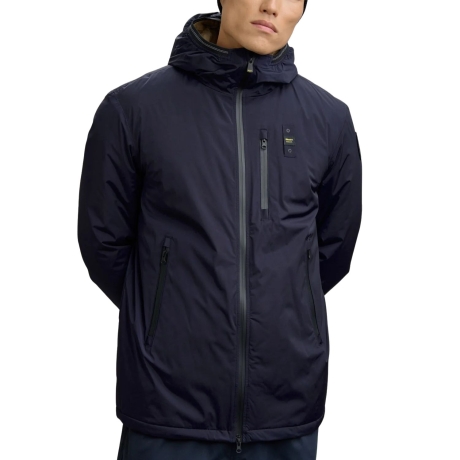 trench da uomo JARVIS in nylon con cappuccio  blu 