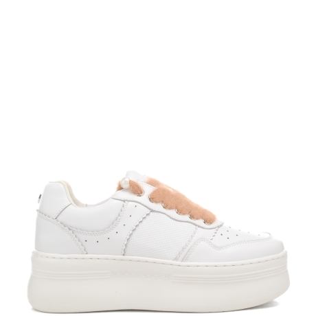 sneakers da donna con lacci in pelliccia bianco rosa 