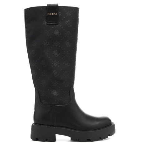 stivali alti da donna con gambale con stampa peony e logo 4G all over neri 