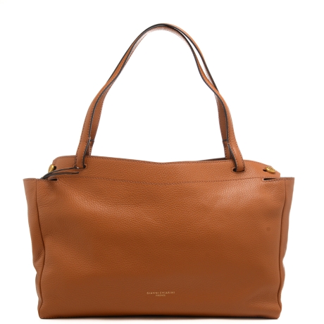 borsa a spalla da donna OTTAVIA in vera pelle martellata caramello 