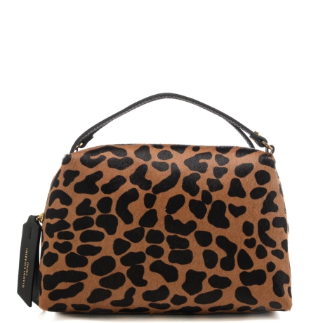 borsa a mano da donna alifa con stampa animalier leo nero 