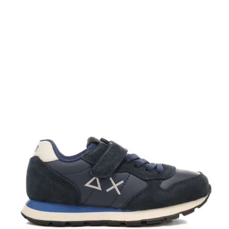 sneakers da bambino con logo sulla parte esterna e inserti in suede blu navy
