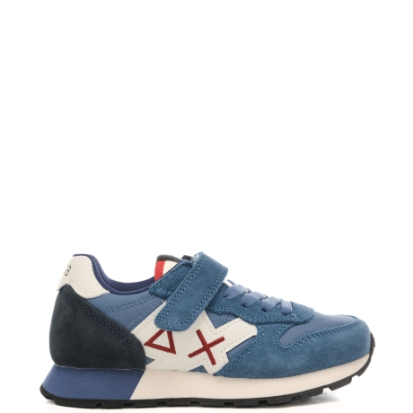 sneakers da bambino con logo sulla parte esterna a contrasto e inserti in suede avio