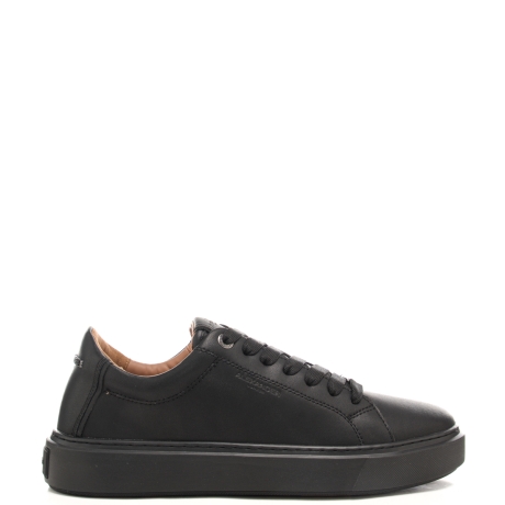 sneakers da uomo LONDON con logo lettering in metallo in rilievo sul retro nere 