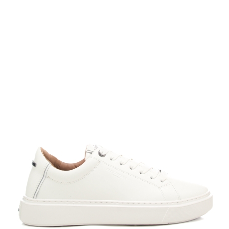 sneakers da uomo london con logo lettering in metallo in rilievo sul retro bianche 