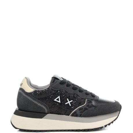  sneakers da donna big ally glitter con inserti in suede e animalier nere 