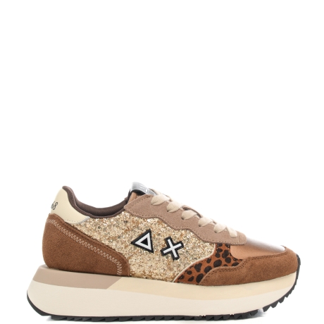 sneakers da donna BIG ALLY GLITTER con inserti in suede e animalier oro 