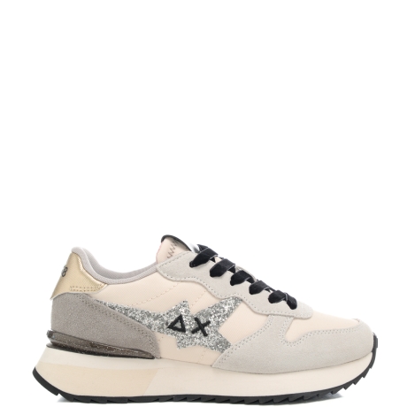 sneakers da donna STARGIRL GLITTER LOGO con inserti in suede bianco panna 