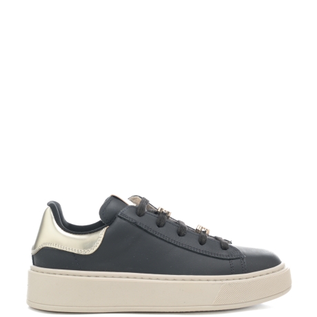sneakers da bambina in pelle opaca con inserti laminati nere 