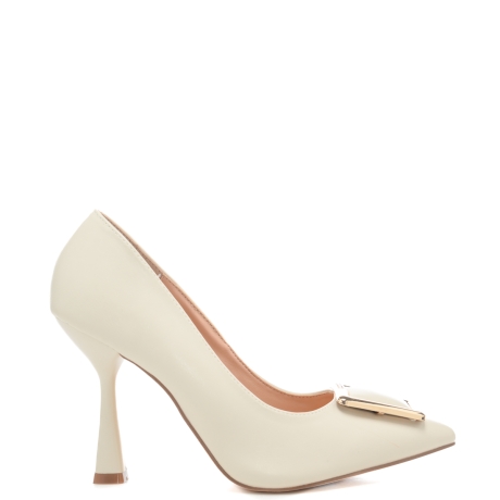 décolleté da donna con inserto in metallo sul davanti beige 