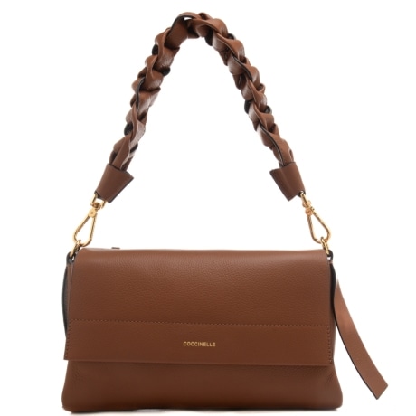 borsa a spalla da donna boheme grana double in vera pelle marrone