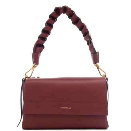 borsa a spalla da donna boheme grana double in vera pelle borgogna
