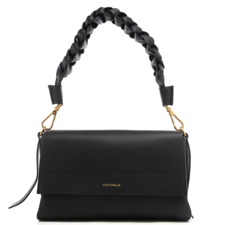 borsa a spalla da donna boheme grana double in vera pelle nera