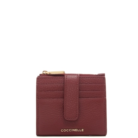 portacarte da donna metallic soft in vera pelle borgogna