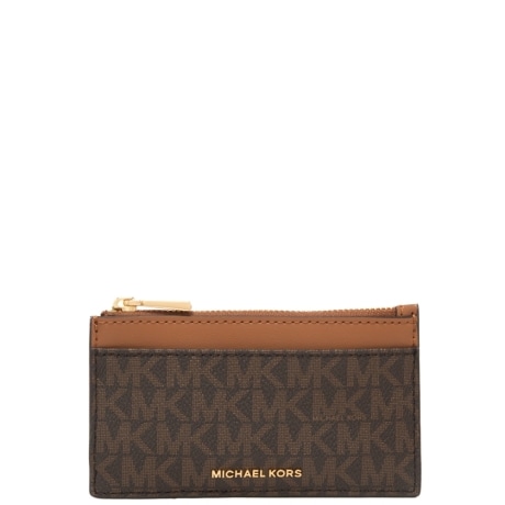 portacarte da donna in vera pelle con stampa pattern logo monogram marrone acorn