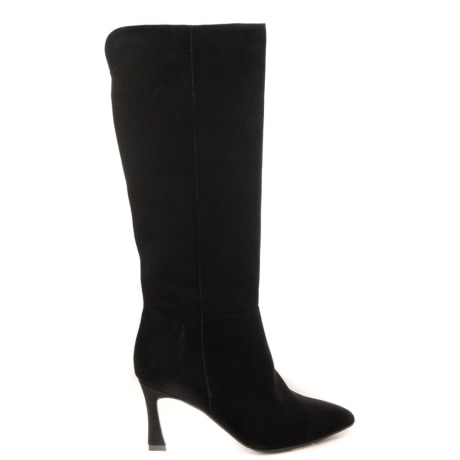 stivali alti da donna in suede con tacco a rocchetto neri 
