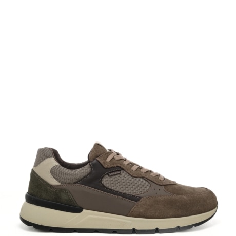 sneakers da uomo in vera pelle con inserti in suede marrone