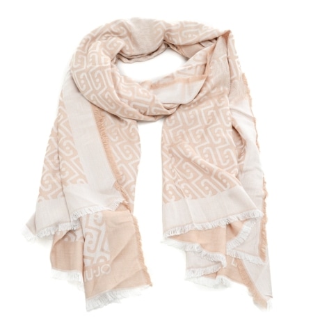 stola da donna in viscosa con logo monogram all over sabbia