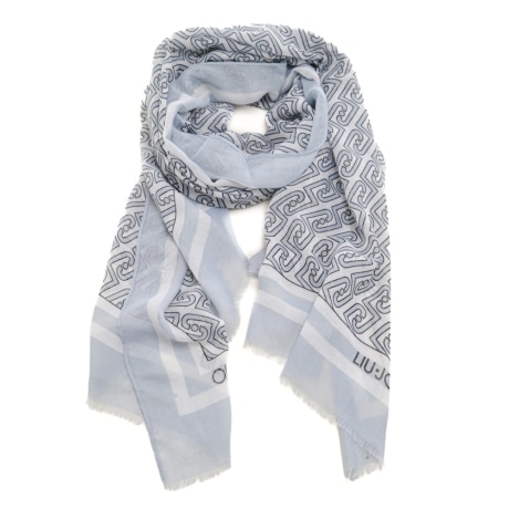 stola da donna con grafica logo monogram all over a contrasto light denim