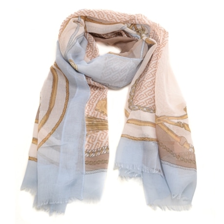 stola double da donna stampa catene e logo monogram all over light denim